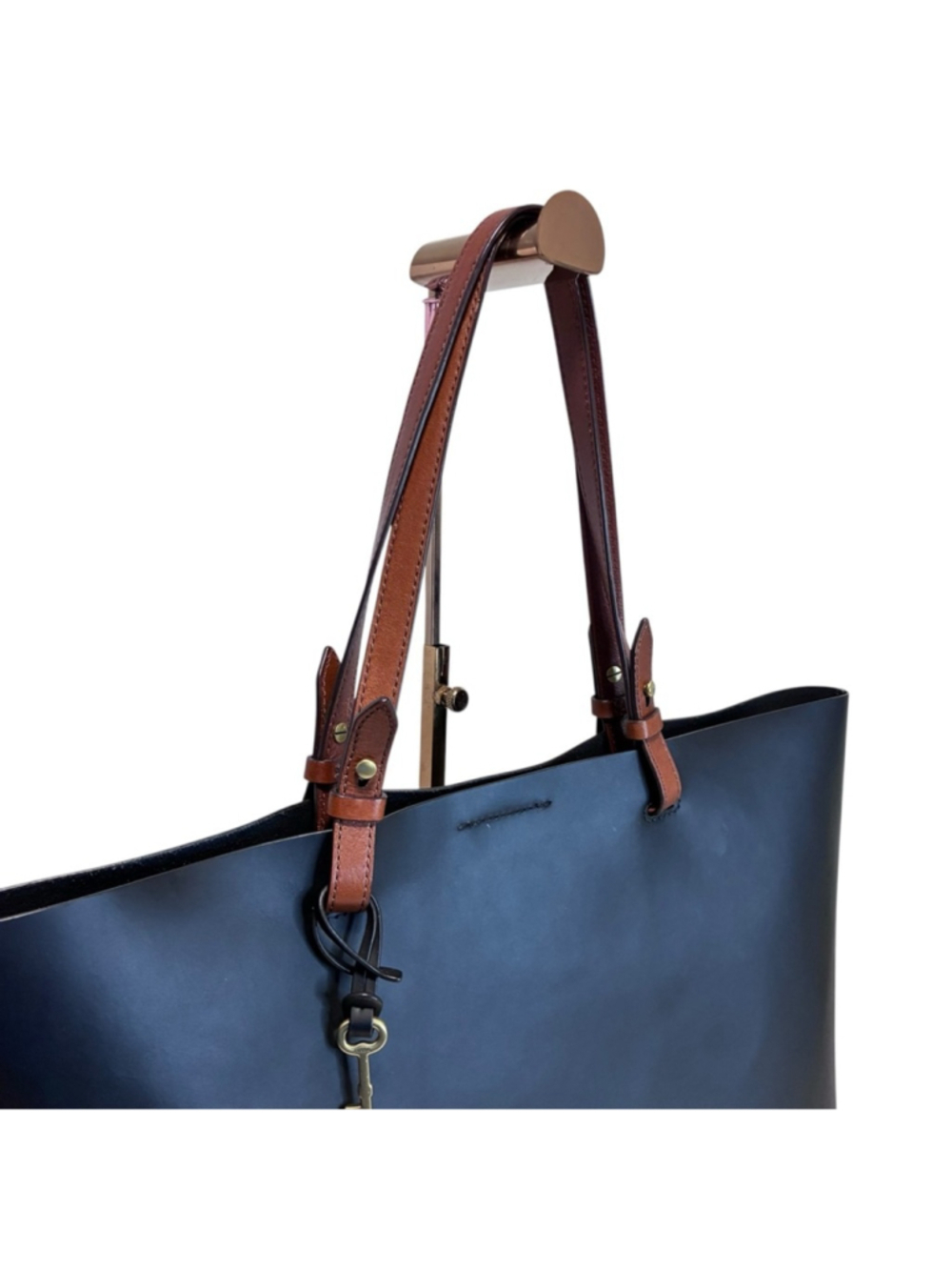 Fossil - Rachel Tote in Black Leather w Brown Handles - Picture 4 of 13